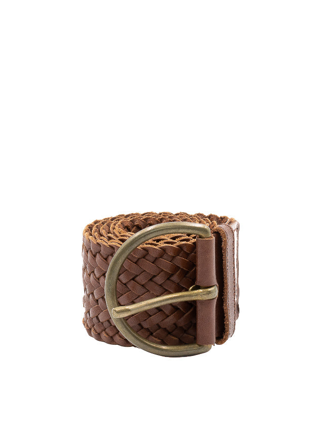 Brown Plaited Leather Belt | 1980s Vintage | Hand-Plaited Hide | Made in England | Small
