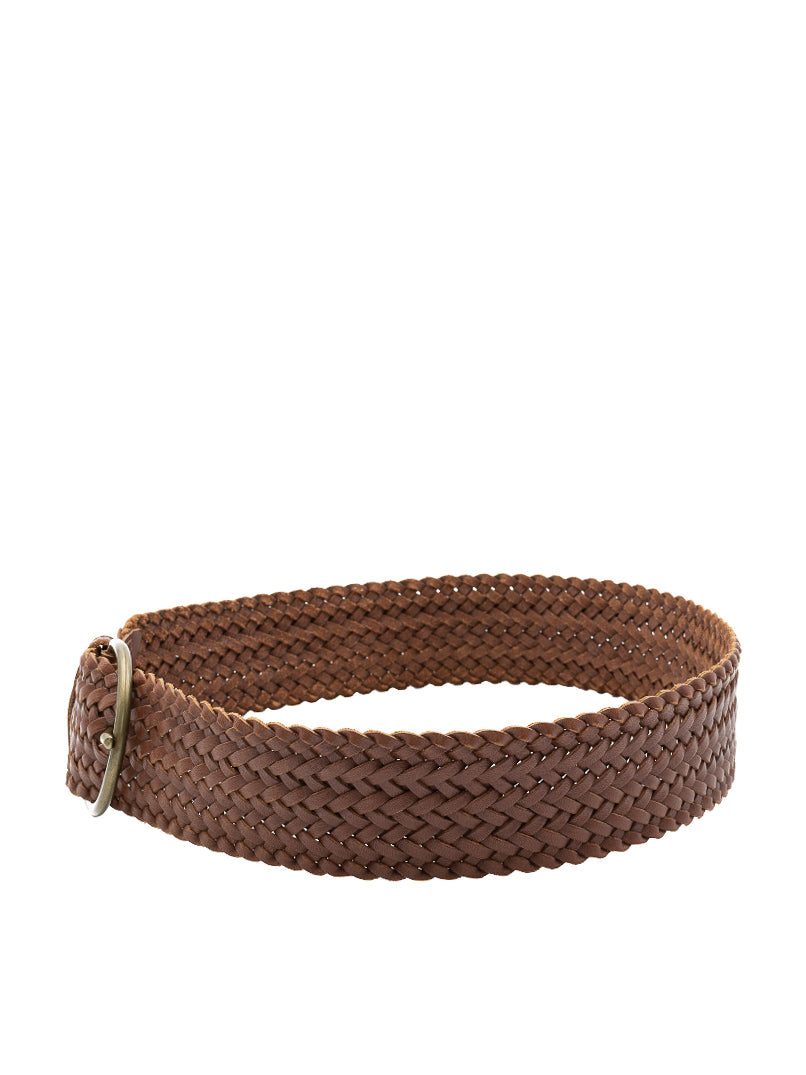 Brown Plaited Leather Belt | 1980s Vintage | Hand-Plaited Hide | Made in England | Small