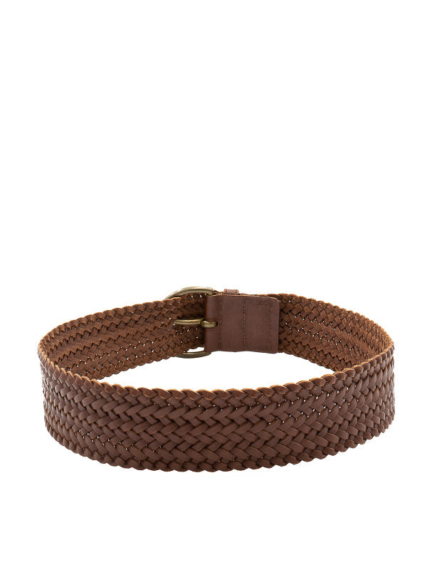 Brown Plaited Leather Belt | 1980s Vintage | Hand-Plaited Hide | Made in England | Small