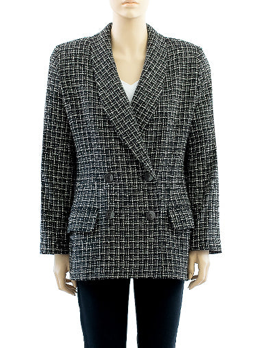 Black Tweed Wool Blazer | 1970s Vintage | Double-Breasted | Medium