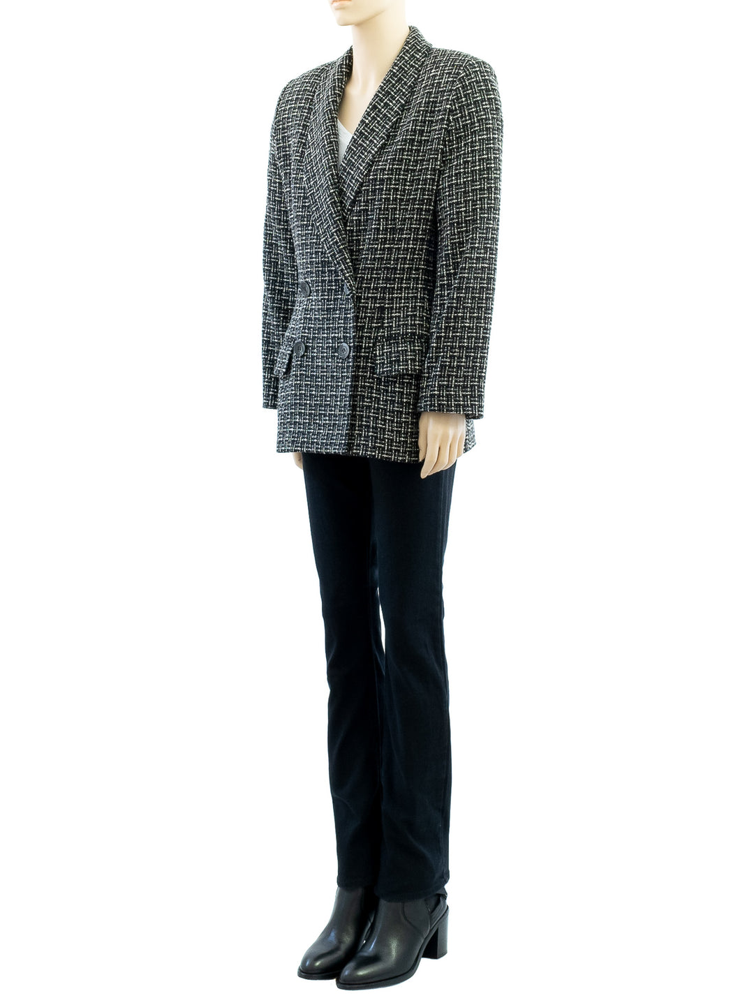 Black Tweed Wool Blazer | 1970s Vintage | Double-Breasted | Medium