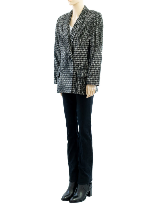 Black Tweed Wool Blazer | 1970s Vintage | Double-Breasted | Medium