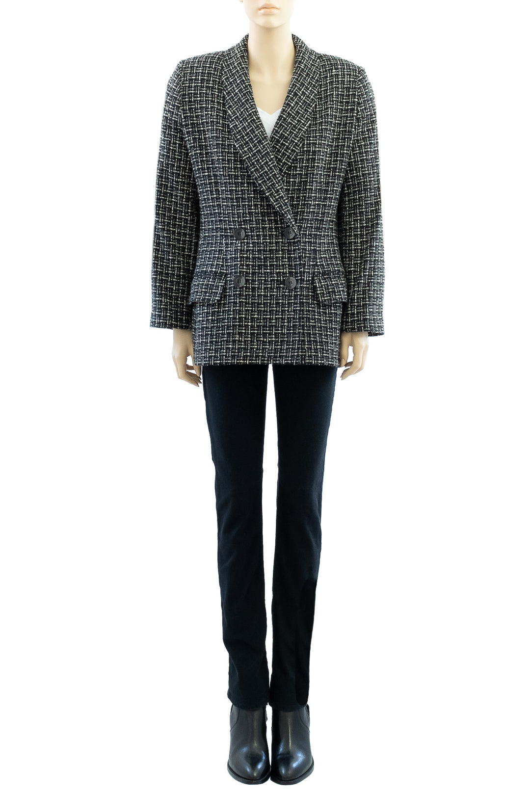 Black Tweed Wool Blazer | 1970s Vintage | Double-Breasted | Medium