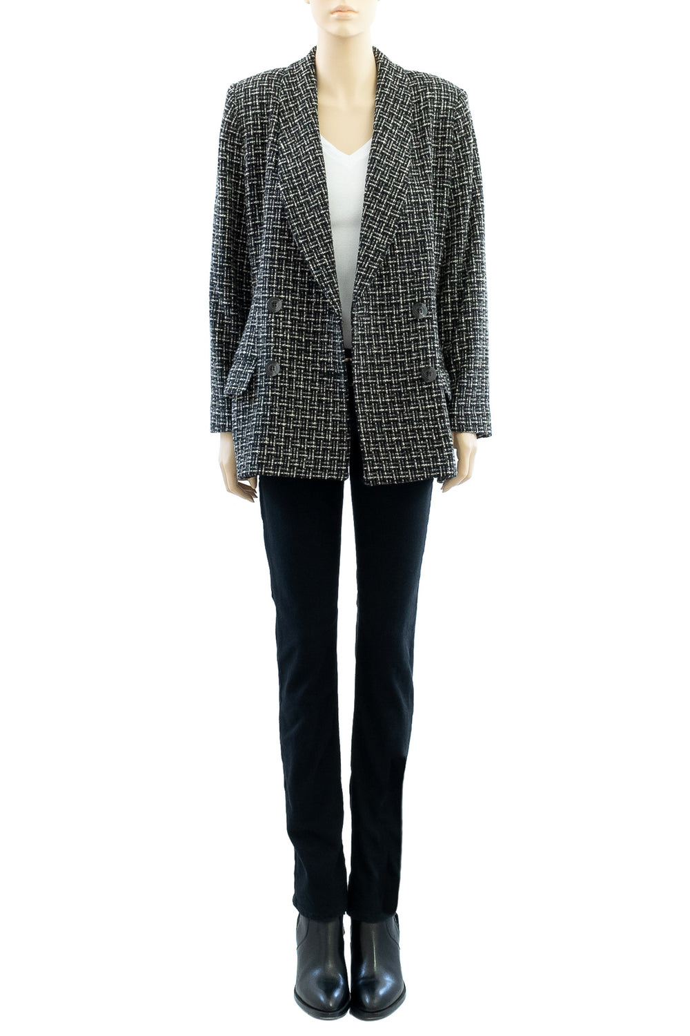 Black Tweed Wool Blazer | 1970s Vintage | Double-Breasted | Medium