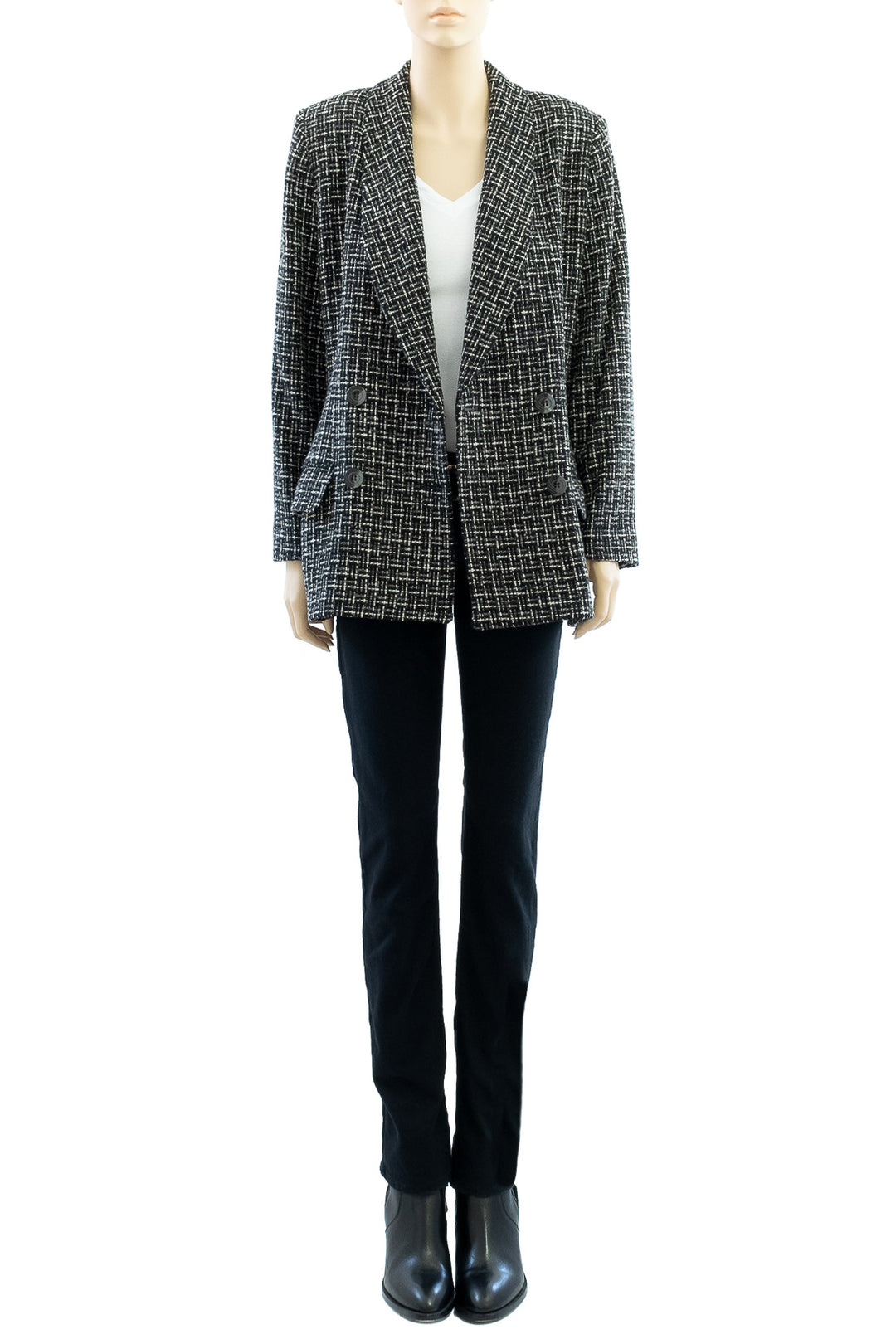 Black Tweed Wool Blazer | 1970s Vintage | Double-Breasted | Medium