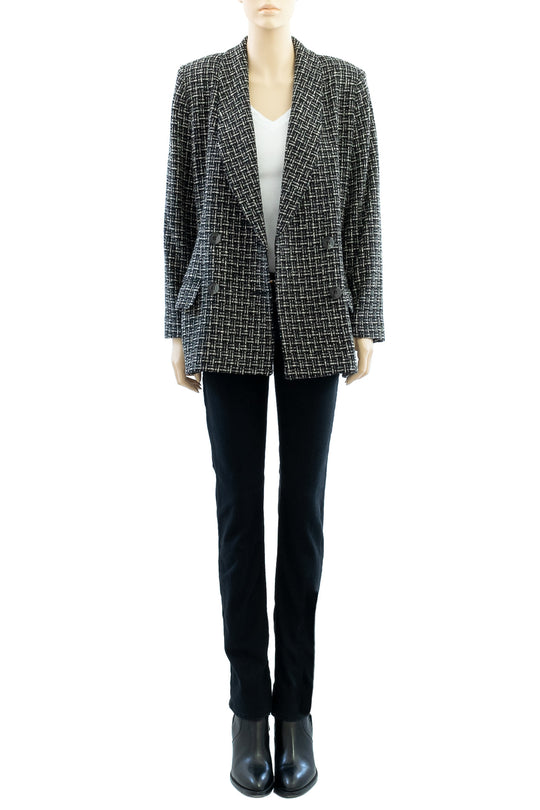 Black Tweed Wool Blazer | 1970s Vintage | Double-Breasted | Medium