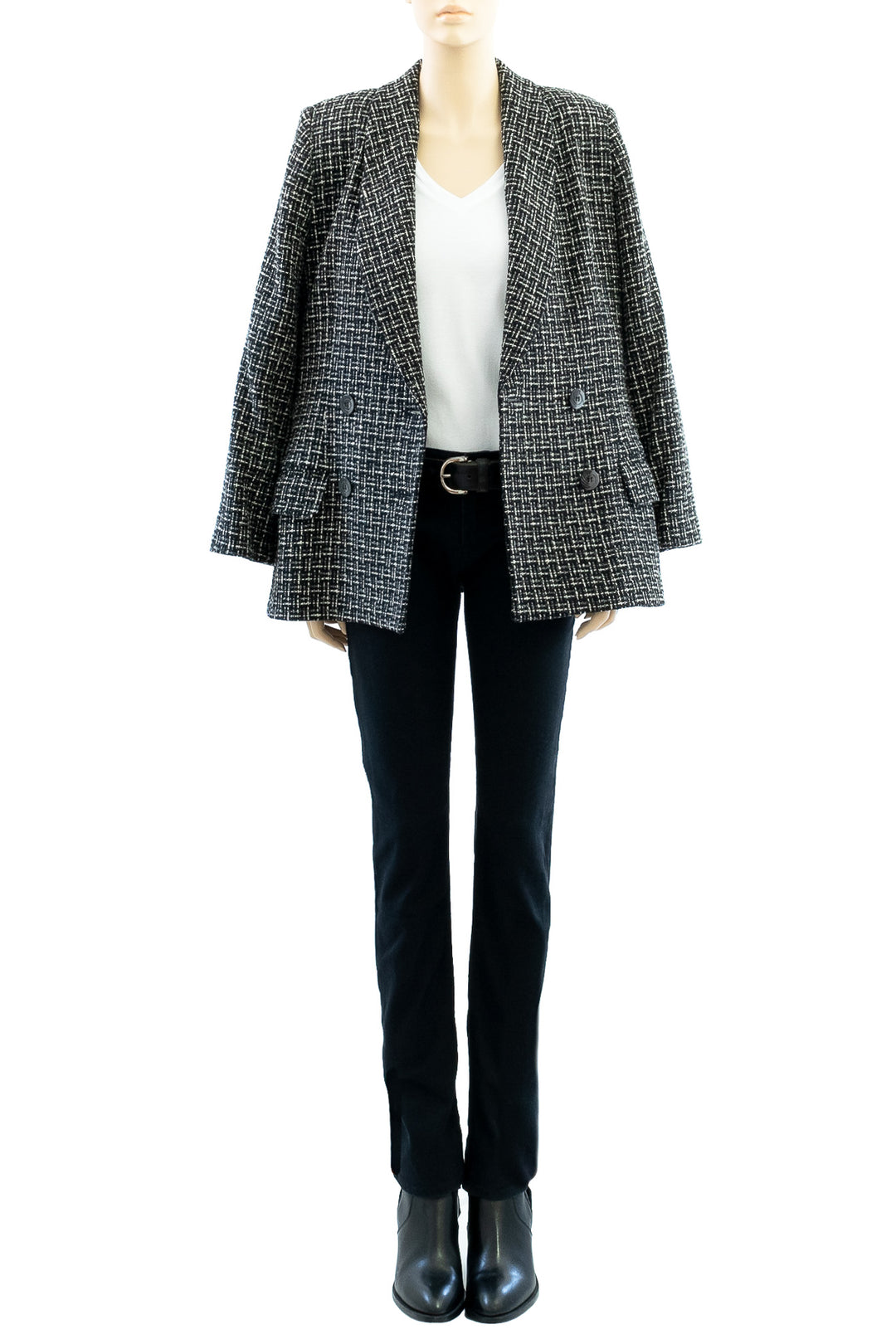 Black Tweed Wool Blazer | 1970s Vintage | Double-Breasted | Medium