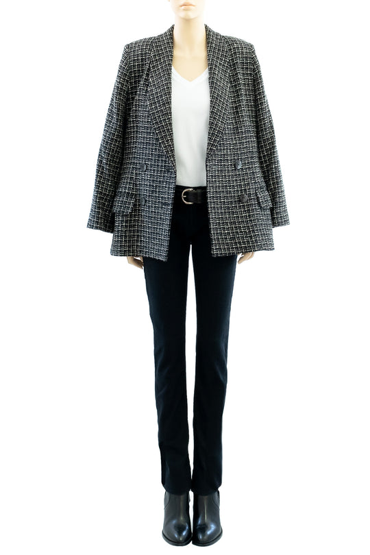 Black Tweed Wool Blazer | 1970s Vintage | Double-Breasted | Medium