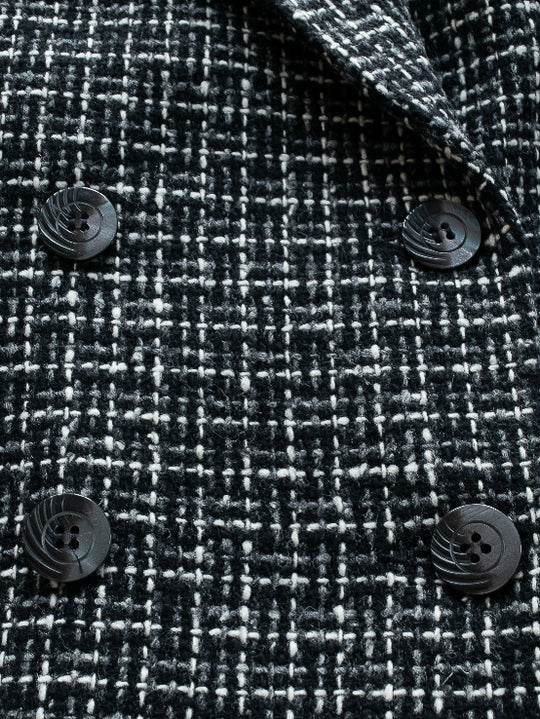 Black Tweed Wool Blazer | 1970s Vintage | Double-Breasted | Medium