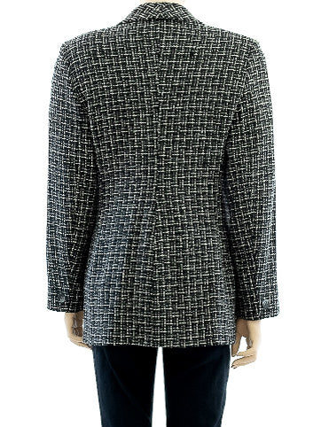 Black Tweed Wool Blazer | 1970s Vintage | Double-Breasted | Medium