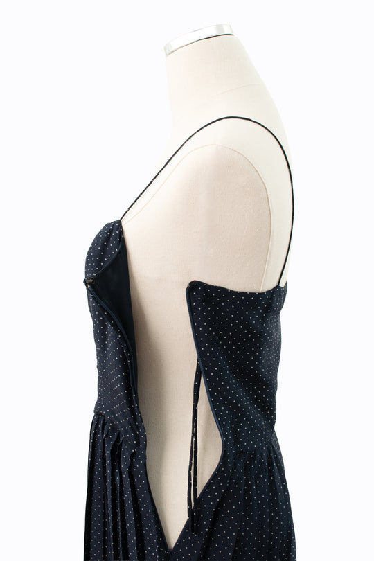 Calvin Klein | Blue & White Polka Dot Silk Dress | Vintage 80s | Size 8