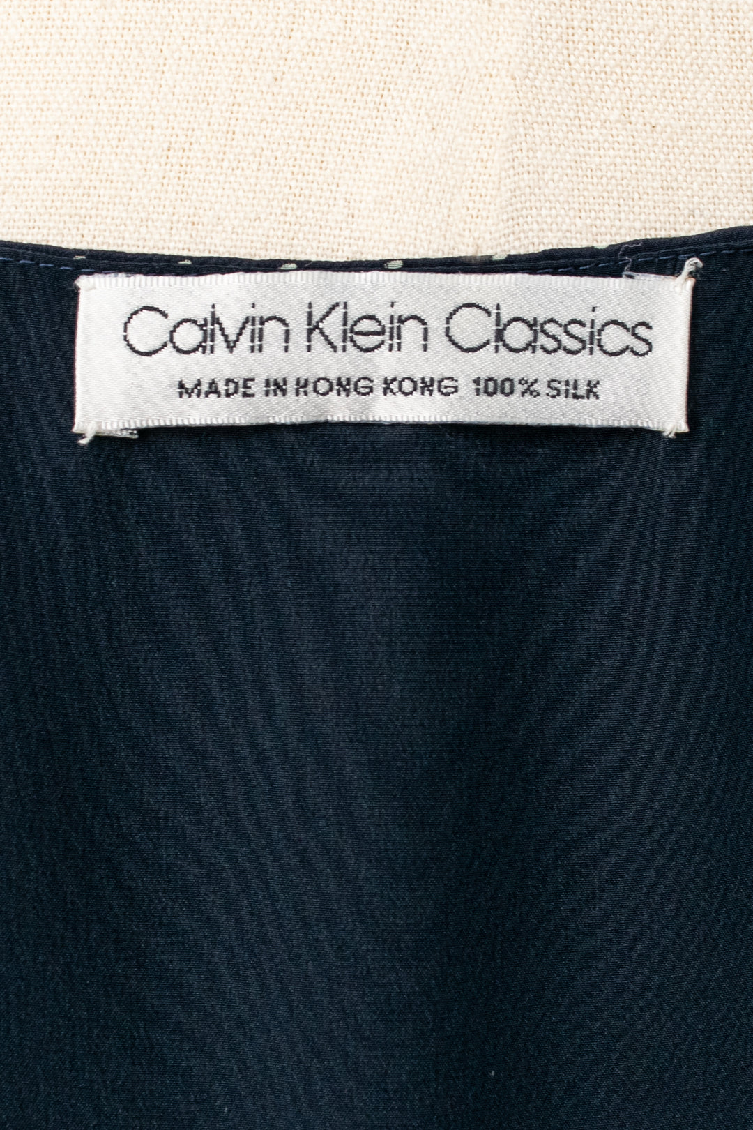 Calvin Klein | Blue & White Polka Dot Silk Dress | Vintage 80s | Size 8