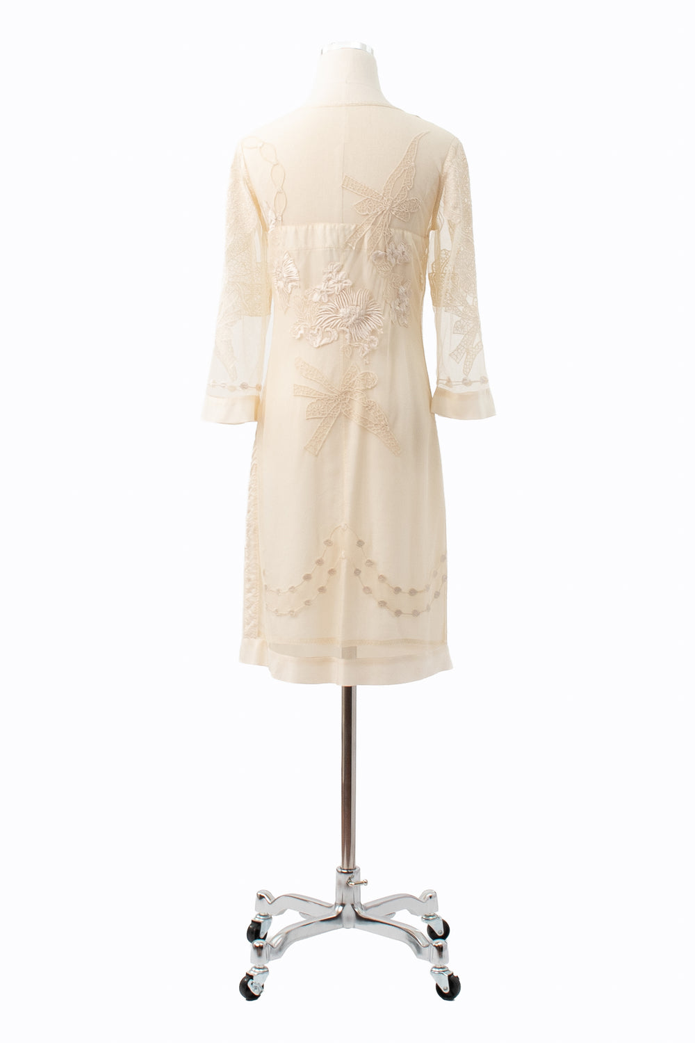 Yoana Baraschi | Cream Silk Floral Embroidered Dress | Vintage 90s | Size 2