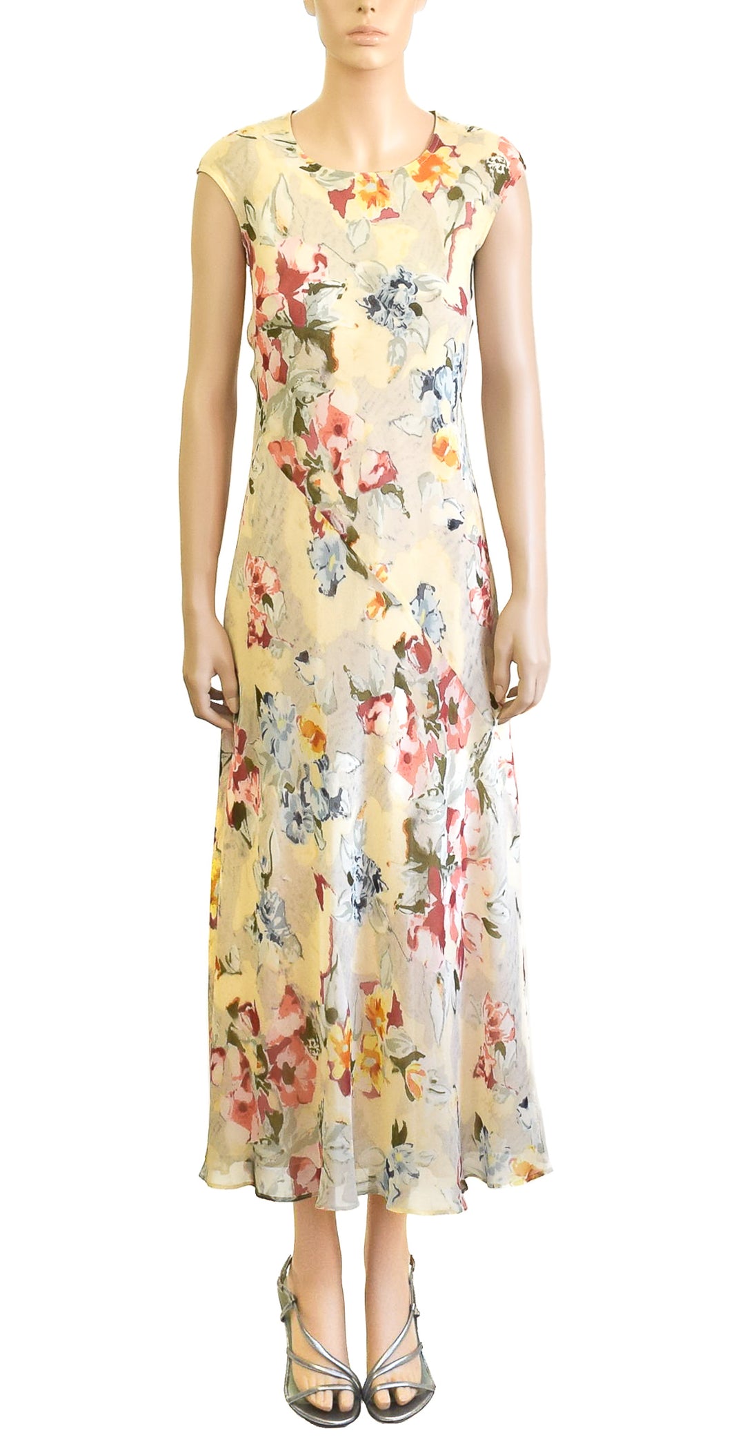 Ann Taylor Vintage Floral Dress, Cream Silk, 90s, Sz 2