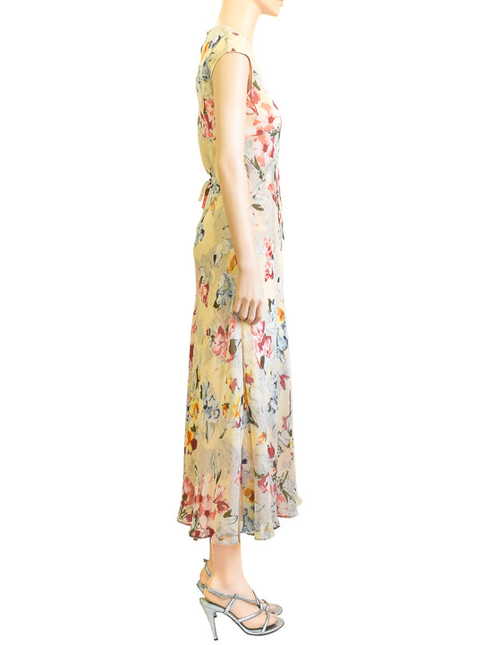 Ann Taylor Vintage Floral Dress, Cream Silk, 90s, Sz 2