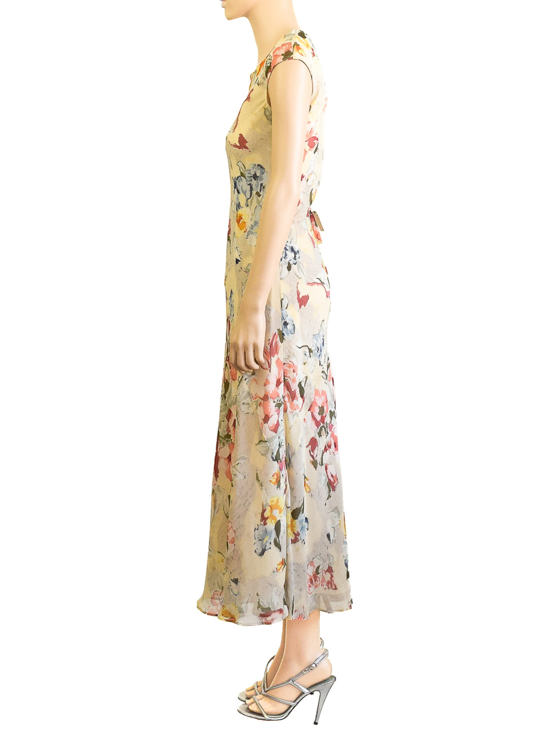 Ann Taylor Vintage Floral Dress, Cream Silk, 90s, Sz 2