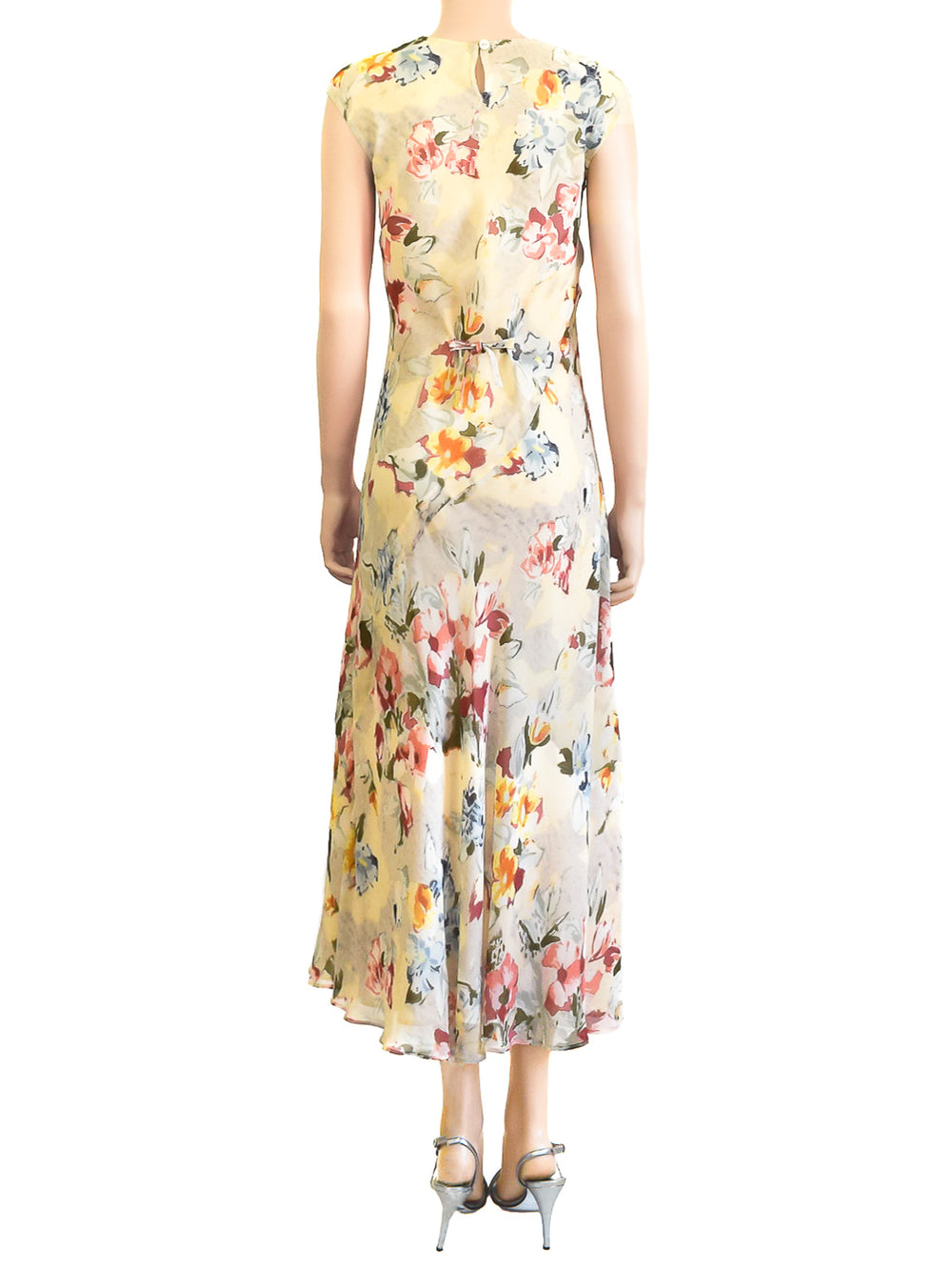 Ann Taylor Vintage Floral Dress, Cream Silk, 90s, Sz 2