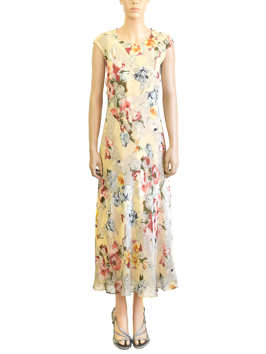 Ann Taylor Vintage Floral Dress, Cream Silk, 90s, Sz 2