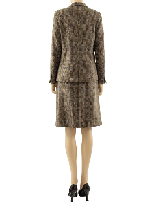 Back view of model wearing a 1970s Italian Forall Alpaca skirt suit. 