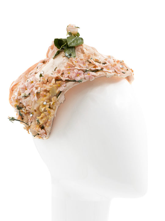 Juliette Cap, 1950s Pink Floral Millinery