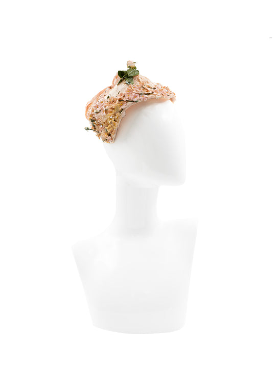 Juliette Cap, 1950s Pink Floral Millinery
