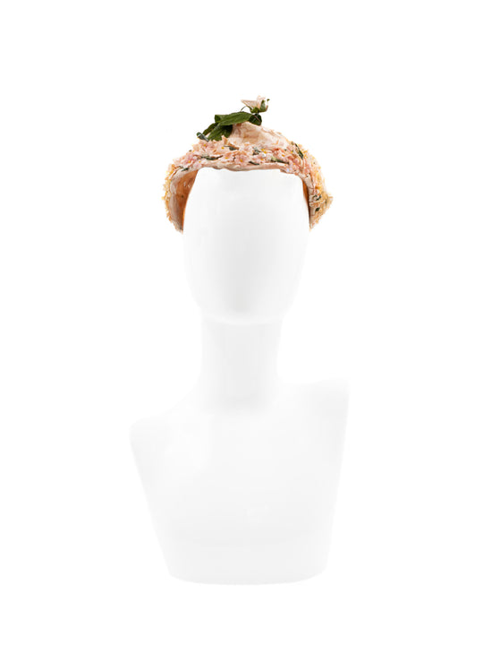 Juliette Cap, 1950s Pink Floral Millinery