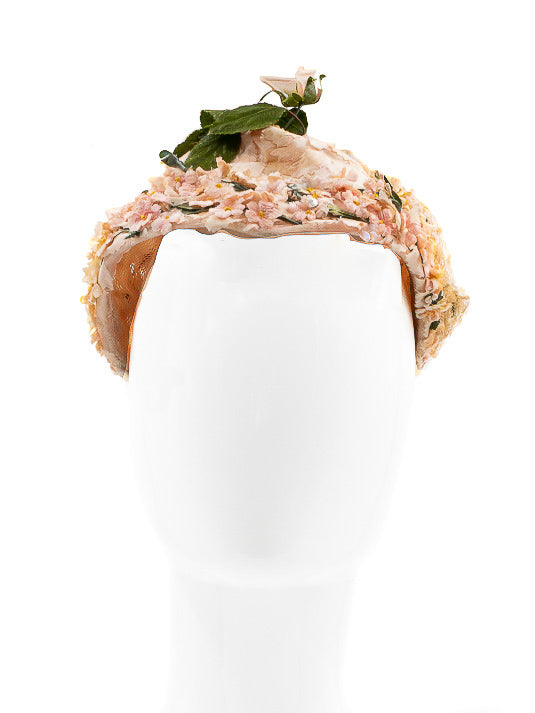 Juliette Cap, 1950s Pink Floral Millinery