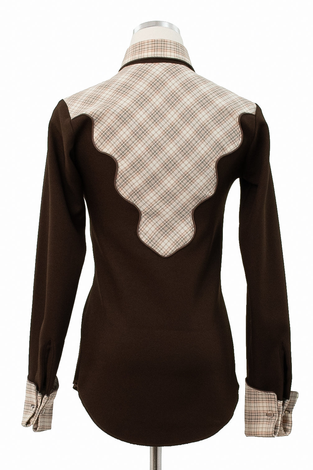 H BAR C Ranchwear Longtail Western Shirt, Brown Plaid, Size 30, 70s