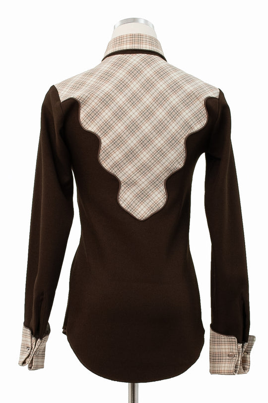 H BAR C Ranchwear Longtail Western Shirt, Brown Plaid, Size 30, 70s