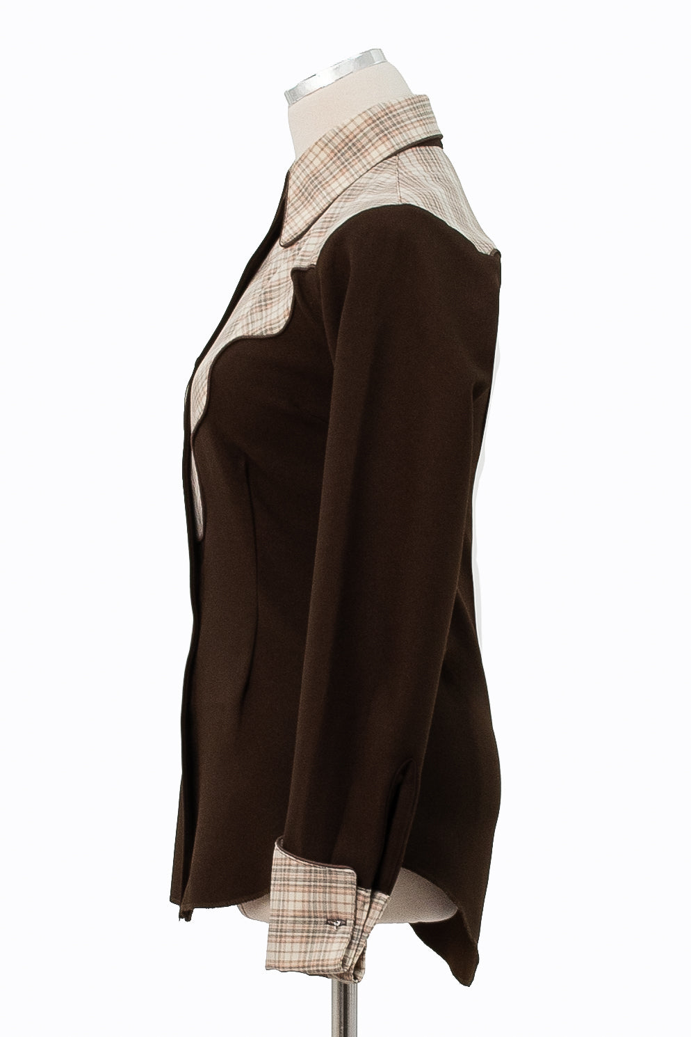 H BAR C Ranchwear Longtail Western Shirt, Brown Plaid, Size 30, 70s