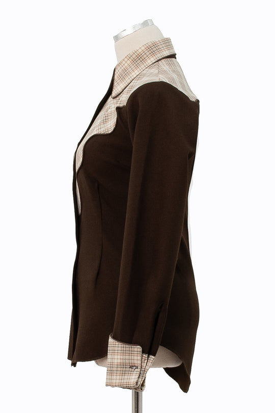 H BAR C Ranchwear Longtail Western Shirt, Brown Plaid, Size 30, 70s