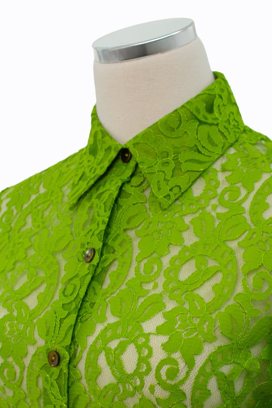 Kenneth Richard Green Floral Lace  Blouse | Size M | 90s