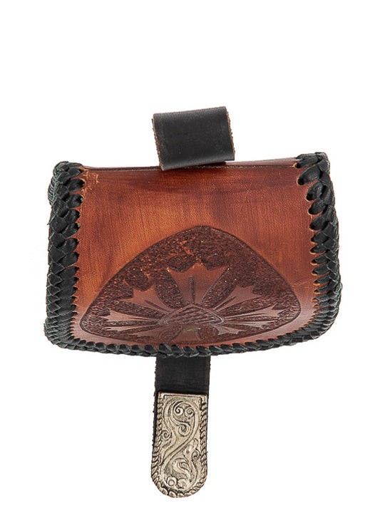 Celtic Hand-Tooled Cognac Leather Belt Pouch | 1980s Vintage | Maker-Signed | Brass Hardware