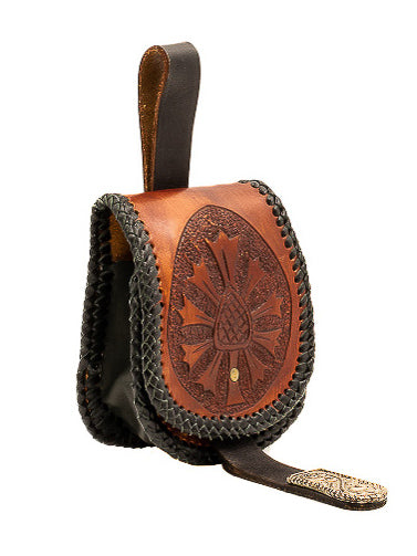 Celtic Hand-Tooled Cognac Leather Belt Pouch | 1980s Vintage | Maker-Signed | Brass Hardware