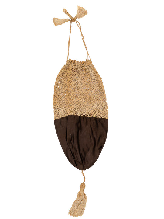 Victorian Silk Crochet Reticule Purse | 1890s–1900s Antique | Drawstring Tassel Bag | Small