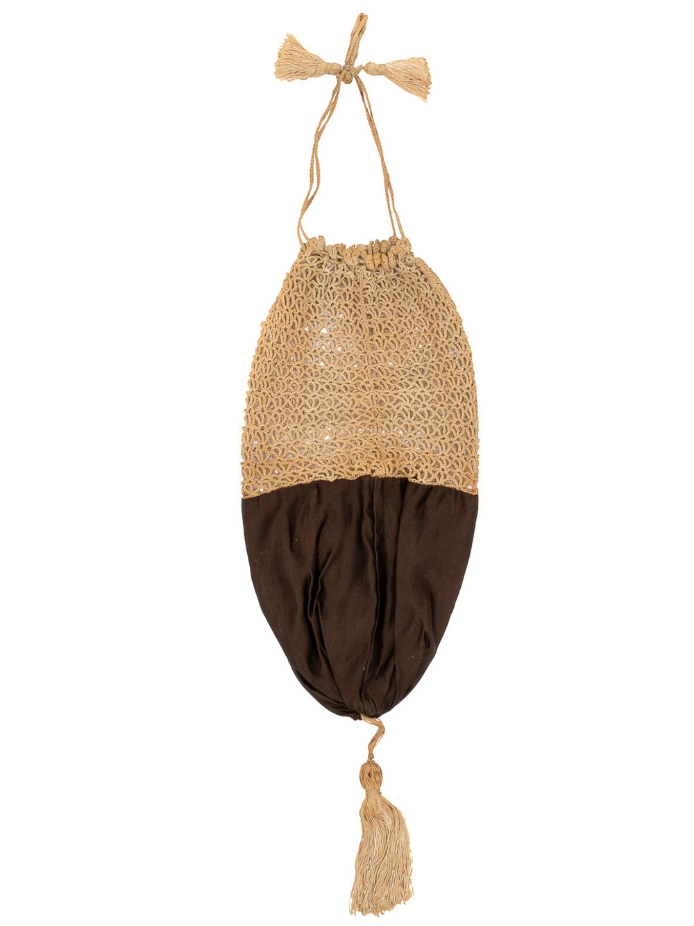 Victorian Silk Crochet Reticule Purse | 1890s–1900s Antique | Drawstring Tassel Bag | Small