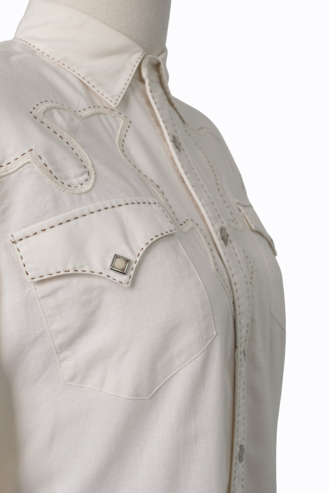 Ralph Lauren Blue Label Western Shirt | Cream Pick Stitch | Vintage 90s | Size 8