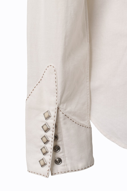 Ralph Lauren Blue Label Western Shirt | Cream Pick Stitch | Vintage 90s | Size 8