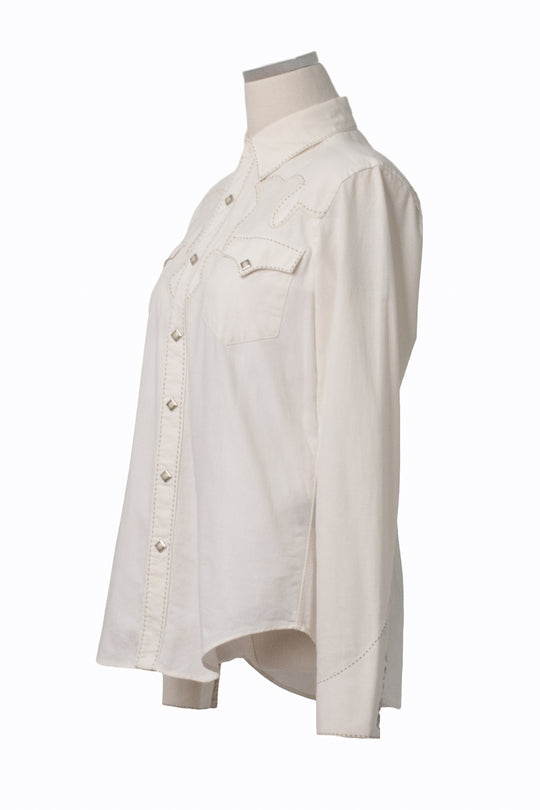 Ralph Lauren Blue Label Western Shirt | Cream Pick Stitch | Vintage 90s | Size 8