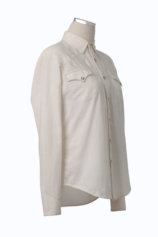 Ralph Lauren Blue Label Western Shirt | Cream Pick Stitch | Vintage 90s | Size 8