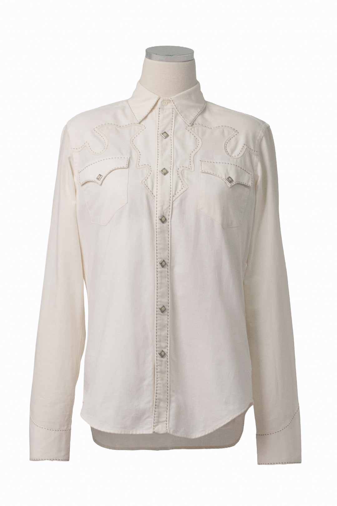 Ralph Lauren Blue Label Western Shirt | Cream Pick Stitch | Vintage 90s | Size 8