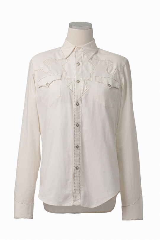 Ralph Lauren Blue Label Western Shirt | Cream Pick Stitch | Vintage 90s | Size 8