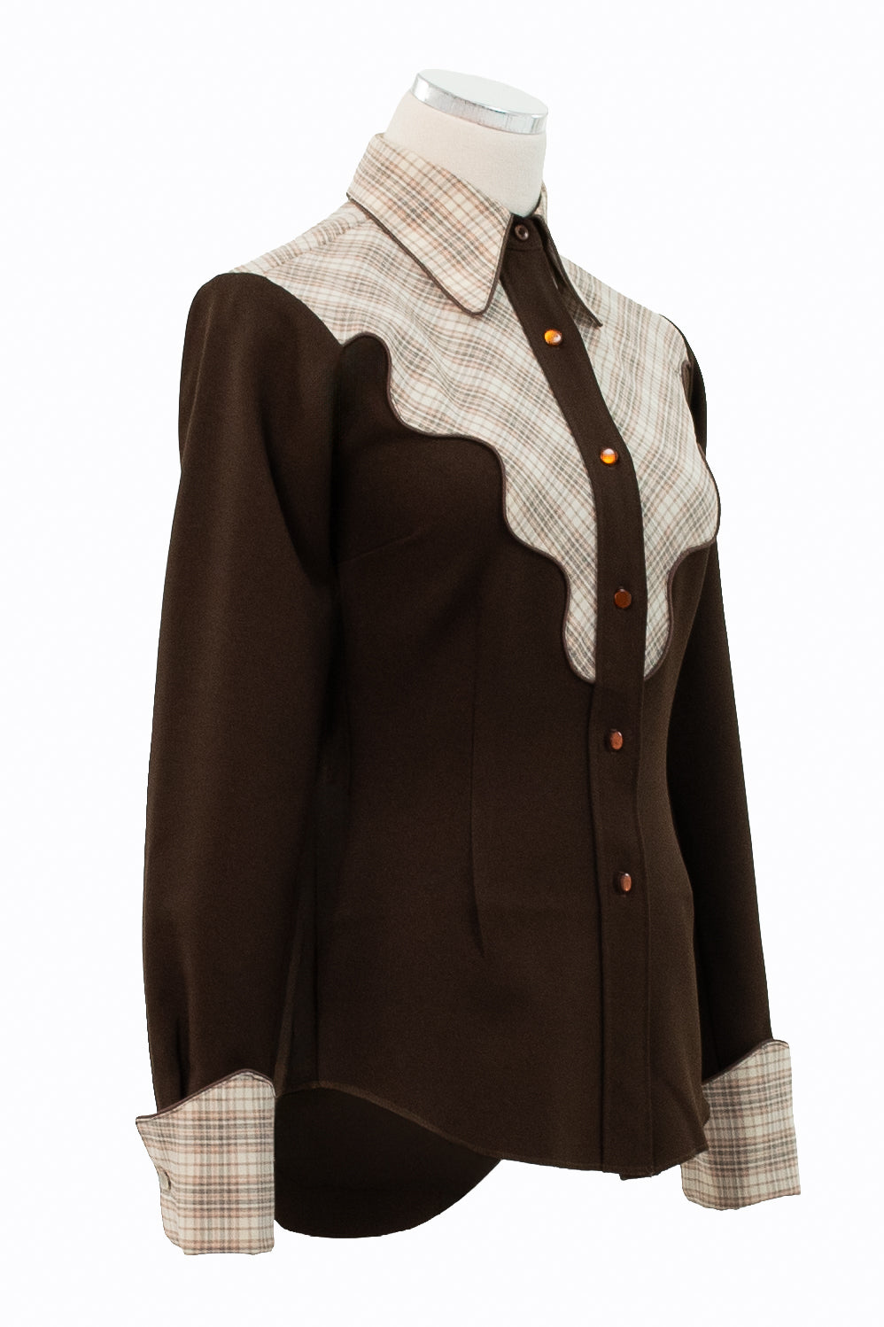 H Bar C Ranchwear | Brown Plaid Western Shirt | Vintage 70s | Size 30 | Made in USA